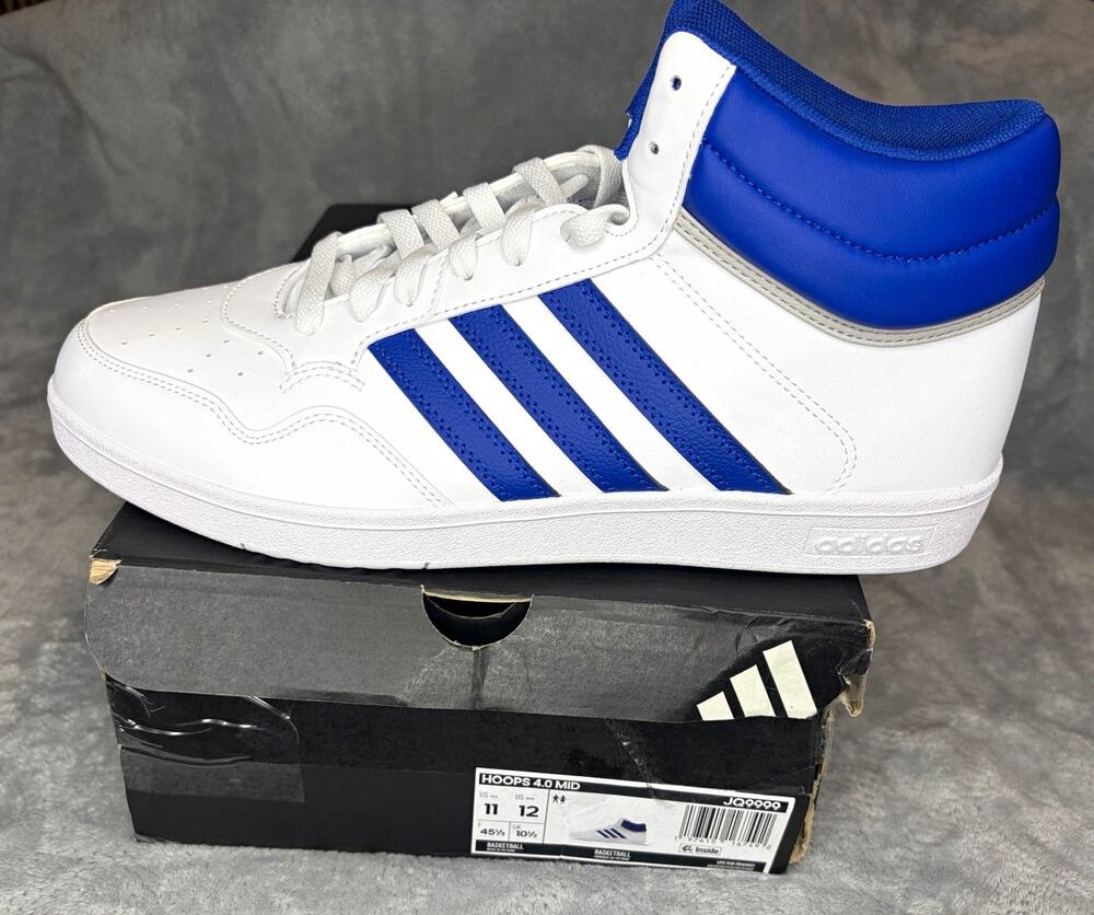 adidas Hoops 4.0 Mid Unisex Mid Top Sneaker White/Blue US 11
